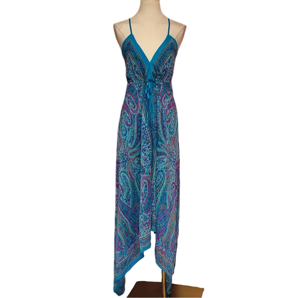 VTG Y2K Blue and Purple Paisley Maxi Dress/Beach Cover-Up S - Picture 6 of 7